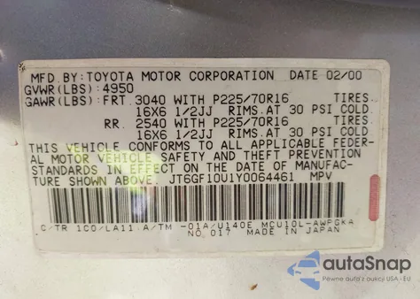 2000 Lexus Rx 300 z USA, uszkodzony, nr VIN JT6GF10U1Y0064461